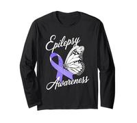 Epilepsy Awareness Butterfly Ribbon Epilepsy Support Long Sleeve T-Shirt