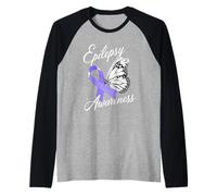 Epilepsy Awareness Butterfly Ribbon Epilepsy Support Raglan Baseball Tee