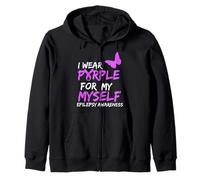 Epilepsy Awareness I wear Purple for Myself Butterfly Ribbon Zip Hoodie