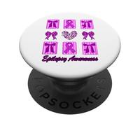 Epilepsy Awareness Purple Coquette Ribbon Epileptic Warrior PopSockets Adhesive PopGrip