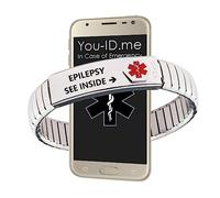 Epilepsy Bracelet, Medical ID Bracelet, Engraved Epilepsy Alert Warning, feat. Enclosure, Store Contact Info, Unisex Design, Comfort Fit, Expanding Links, Any Wrist Size (Small 17cm)