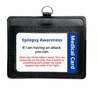 Epilepsy Disability Awareness Card, in a Quality Black PU Leather Holder with Lanyard for Best displaying Your Card with Rear Pocket Medical Card or Contact Details.