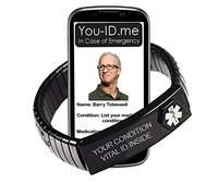 Epilepsy Medical Alert Bracelet. Expanding Stainless Steel Enclosure 2X ICE Insert Cards 100% Waterproof. Updateable. Works with www.You-ID.me Emergency ID SOS Alert Service