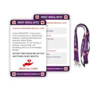 Epilepsy Medical Card with Writable Panel and Patterned Lanyard Emergency Contact Card