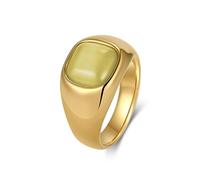 Epinki 12mm Metal Ring for Women Stainless Steel, Simple Yellow Opal Engagement Unique Wedding Bands Jewellery Size N 1/2