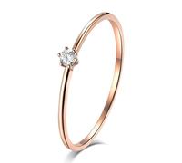 Epinki 14K Rose Gold Ring for Women Dainty Solitaire with 0.05ct Round Diamond Bands Rings Size T 1/2