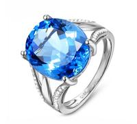 Epinki 14K White Gold Ring for Women Large 9.9ct Oval Topaz and Moissanite Unique Wedding Rings Size K 1/2