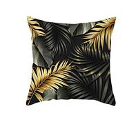 Epinki 16x16 Throw Pillows Cover Decorative Polyester Gold Black Plant Leaves Soft Couch Pillow Covers