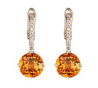 Epinki 18K Gold Earrings for Women 4ct Round Citrine and Diamond Dangle Earrings Hypoallergenic Party Jewellery