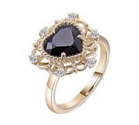 Epinki 18K Gold Ring Solid Women Hollow Flower with Black Heart Moissanite Jewellery Wedding Rings Size Q 1/2