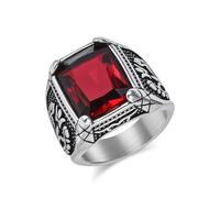 Epinki 18mm Men's Wedding Bands Stainless Steel, Vintage Tulip Pattern with Red Glass Comfort Fit Rings Size V 1/2