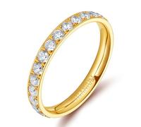 Epinki 3mm Ring for Women Titanium, Gold Eternity with White Cubic Zirconia Stone Wedding Simple Ring Jewellery Size V 1/2
