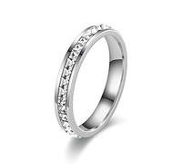 Epinki 4MM Women Stainless Steel Ring, Silver Eternity White Round Cubic Zirconia Ring Size R 1/2