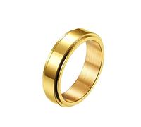 Epinki 6MM Anxiety Ring for Men, Gold Simple Spinner Ring Spin Ring, Stainless Steel Ring Size V 1/2