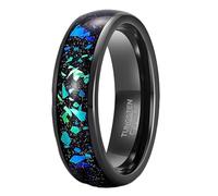 Epinki 6mm Wedding Bands Tungsten for Men and Women, Black Blue Opal Inlay Comfort Fit Marriage Ring Jewellery Size R 1/2