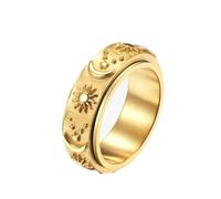 Epinki 8MM Fidget Anxiety Ring, Gold Star Moon Sun Spinner Ring, Stainless Steel, Size R 1/2