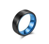 Epinki 8mm Man Ring Stainless Steel, Black Blue Two Tone Brushed Beveled Edge Comfort Fit Marriage Ring Size V 1/2