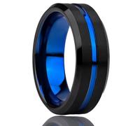 Epinki 8mm Mens Marriage Rings Tungsten, Black Blue Two Tone Groove Comfort Fit Wedding Simple Band Jewellery Size Z+1