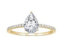 Epinki 925 Sterling Silver Fashion Wedding Ring for Women, Gold Elegant 6x9mm 1.5ct Teardrop Cubic Zirconia Unique Ring Size L 1/2