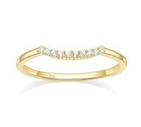 Epinki 925 Sterling Silver Wedding Anniversary Rings for Women, Gold Curved Thin with White Round Cubic Zirconia Jewellery Rings Simple Size V 1/2