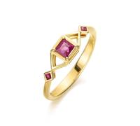 Epinki 9K Gold Ring for Women Vintage 0.4ct Princess Cut Ruby Engagement Simple Wedding Rings Jewellery Size P 1/2