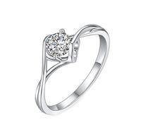 Epinki Anniversary Ring for Women 9K White Gold Classic Hollow Heart Solitaire Round Moissanite 0.5ct Finger Ring Size V 1/2