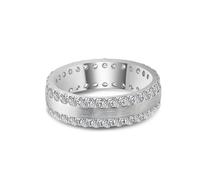 Epinki Fashion Rings for Women 9K White Gold Matte Brushed with Round Moissanite Marriage Ring Size W 1/2