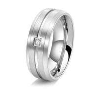 Epinki Men 8mm Brushed with White Round Cubic Zirconia Ring | Stainless Steel, Wedding Promise Rings Jewellery with Stone