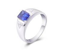 Epinki Mens Ring Engagement 9K White Gold Geometric with Rectangle Created Sapphire and Triangle Moissanite Wedding Ring Jewellery Size V 1/2
