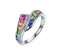 Epinki Platinum 950 Ring for Women Elegant Rainbow with 1.3ct Princess Cut Sapphire and Diamond Promise Rings Size I 1/2