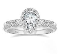 Epinki Promise Ring Women 925 Sterling Silver, Halo 2 Ring Set with 6x9mm 1.5ct Teardrop Cubic Zirconia Wedding Ring Size I 1/2