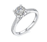 Epinki Ring Jewellery Women 14K White Gold Classic 4 Prong Round Moissanite 1ct Engagement Band Wedding Size T 1/2