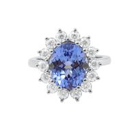 Epinki Rings Wedding Bands Women 18K White Gold Flower with 4ct Oval Tanzanite and Round Moissanite Rings Size J 1/2