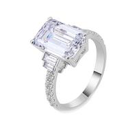 Epinki Simple Wedding Ring Women 9K White Gold Luxury 2ct Rectangle Moissanite Finger Ring Jewellery Size S 1/2