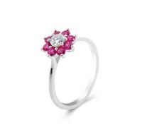 Epinki Unique Rings for Women 9K White Gold Flower with Round Moissanite Simple Ring Wedding Jewellery Size H 1/2