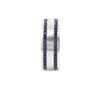 Epinki Unique Rings Men 9K White Gold Wide Matte Brushed with Round Created Sapphire Fashion Rings Size S 1/2