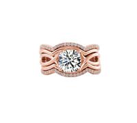 Epinki Unique Wedding Rings for Women 9K Rose Gold Twisted Wave Design with Round Moissanite Ring Band Size M 1/2