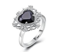 Epinki Wedding Rings for Women 18K White Gold Hollow Flower with Black Heart Moissanite Simple Engagement Ring Size X 1/2