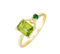 Epinki Wedding Rings Women 9K Gold Vintage Dainty with Rectangle Peridot and Round Emerald Engagement Ring Size M 1/2