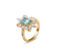 Epinki Women's 14K Gold Rings Flower with 3ct Rectangle Moissanite Simple Wedding Band Jewellery Size O 1/2
