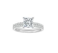 Epinki Womens Ring 925 Sterling Silver, 2 Ring Set 7x7mm 2ct Princess Cut Cubic Zirconia Wedding Band Size Q 1/2