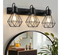 Epinl Bathroom Vanity Light Fixtures: 3 Lights 90° Rotatable Black Wall Lights Over Mirror with Metal Shade, E27 48CM Vintage Farmhouse Indoor Bathroom Lighting Fixture for Bedroom Living Room