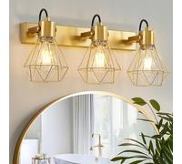 Epinl Bathroom Vanity Light Fixtures: 3 Lights 90° Rotatable Gold Wall Lights Over Mirror with Metal Lampshade, E27 48CM Vintage Farmhouse Indoor Bathroom Lighting Fixture for Bedroom Living Room