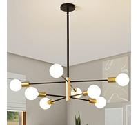 Epinl Sputnik Chandeliers Ceiling Light - 8 Lights Modern Black and Gold Chandelier E27 Height Adjustable Semi Flush Mount Light - Morden Chandelier Over Table for Dining Room Kitchen Bedroom