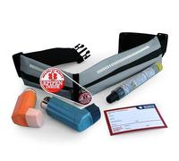 EpiPen Waist Belt with Medical Alert Tag, EpiPen Fanny Pack, Sports Outdoors Epipen Case for Walking or Running - Fits EpiPen and a M.D.I. Inhaler (Steel Gray), Steel Gray, Spandex Belt