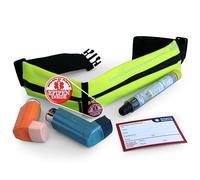 EpiPen Waist Belt with Medical Alert Tag, EpiPen Fanny Pack, Sports Outdoors Epipen Case for Walking or Running - Fits EpiPen and a M.D.I. Inhaler (Lime Green), Lime Green, S, Spandex Belt