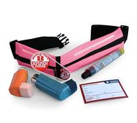 EpiPen Waist Belt with Medical Alert Tag - Fanny Pack for Epinephrine Auto-Injector & Inhaler - Adjustable Pouch for Kids & Adults - Outdoor & Sports Use - Bold Pink