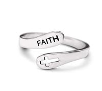 epiphaniea Women's Adjustable Faith with Cross Stainless Steel Christian Ring. For Christian Women & Girls Of Faith. Wrap Around Style - Religious Gifts For Mom, Daughter, Friend, Mothers Day Present