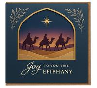 Epiphany Card - Three Wise Men Under the Star, Arched Window Design with Leafy Details - 'Joy to You This Epiphany' Religious Christmas Greeting