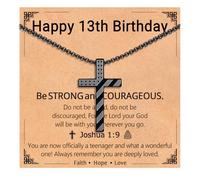 EPIRORA 13 Year Old Boy Birthday Gifts, Cool 13th Birthday Gifts Decorations for Boys, Black Cross Necklace Christian Jewelry for Teen Son Grandson Nephew Brother Friend, 22"+2"
